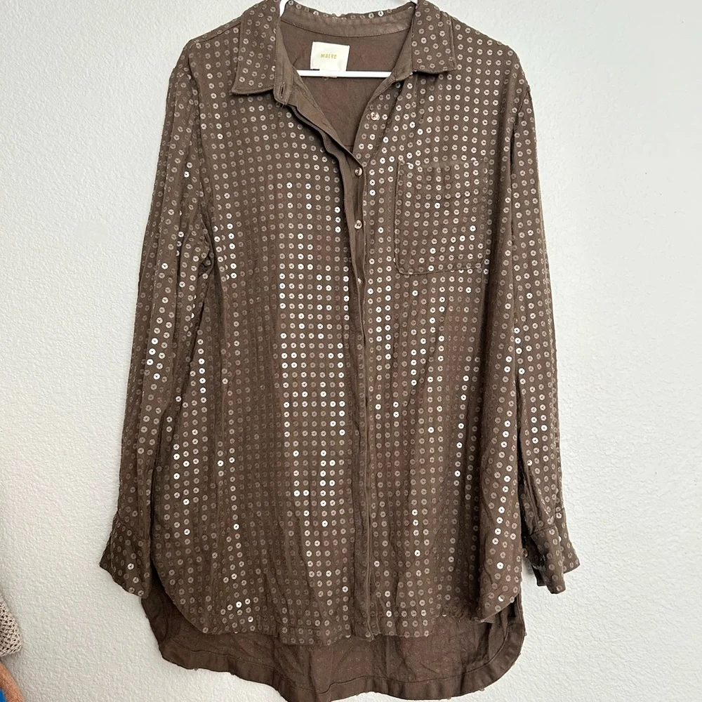 Anthropologie Maeve Arwa Sequined Button Down Shirt‎